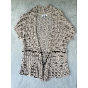 St. John's Bay Cardigan Womens Petite Large Beige‎ Lagenlook Coastal Cowgirl